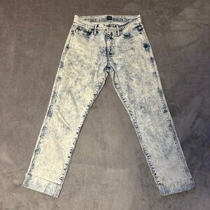 GAP Slim Straight Jeans Size 28 Waist Acid Wash Raw Frayed Hems High Rise Petite